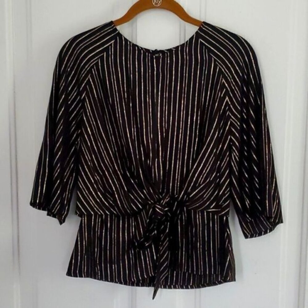 Express Black and Gold Striped PeekaBoo Top